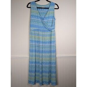 J Jill Wearever Collection MP Green Blue Pullover Maxi Dress Floral Sleeveless
